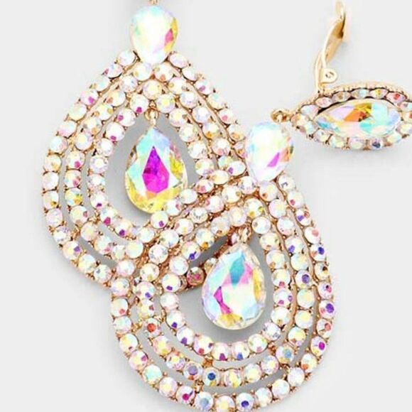 Crystal Pave Trimmed Teardrop Abalone Clip On Earrings NWT - Picture 3 of 6